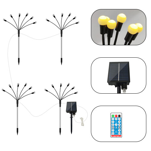 Solarbetriebene Glühwürmchen-Lichter, 10 LEDs, 4er-Pack WarmWhite