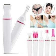 Facial and Bikini Line Epilator with Dual Cutter Heads for Sensitive Skin, White Red, Battery Powered