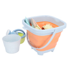 Foldable Orange Beach Toys Set with Sand Bucket & Shovels, 20x20x15cm