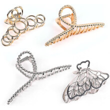Set van 4 haarclips, gemaakt van zinklegering, in goud en zilver, 4 verschillende stijlen voor dik haar, antislip grip, spiraalvormige vlinderstijlen.