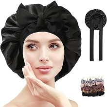 Satin Sleep Cap Adjustable 40cm for Night Hair Care, Soft Breathable Silk Cap to Prevent Frizz Breakage