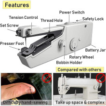 Portable Sewing Machine, Handheld Electric for Clothes Repair, Craft Denim, with Automatic Fabric Feeding Function