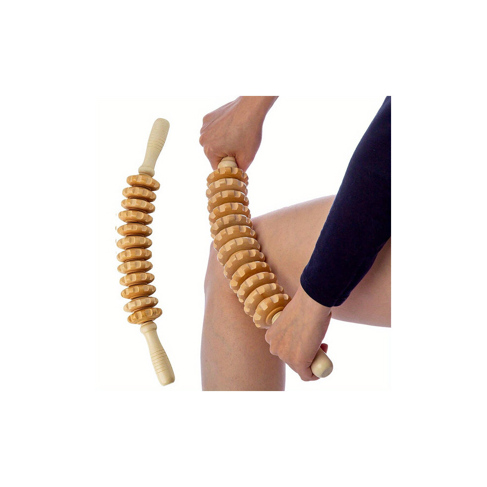 Manual Wooden Massage Roller for Muscle Tension, Beech Wood Body Massage Tool for Lymphatic Drainage Cellulite