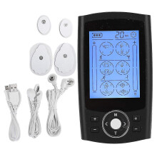 EMS-massageapparaat, 24 standen, 20 niveaus, tweekanaals spierstimulator met lcd-scherm, oplaadbaar via USB voor pijnverlichting in het hele lichaam.