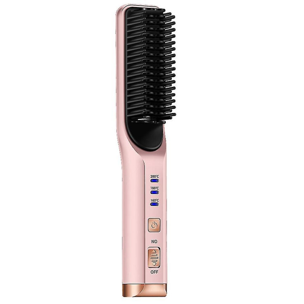 Unisex Pink Two-In-One Straightening Curling Comb, Hair Styler With 3 Temperature Settings 160-200C, Fast Heat Up In 3 Mins Anti-Scald Design