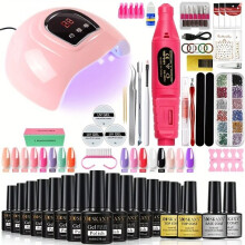 Nail Art Kit with LED UV Lamp for Quick Curing, Home Portable Manicure Set Complete with Gel Polishes Professional Tools