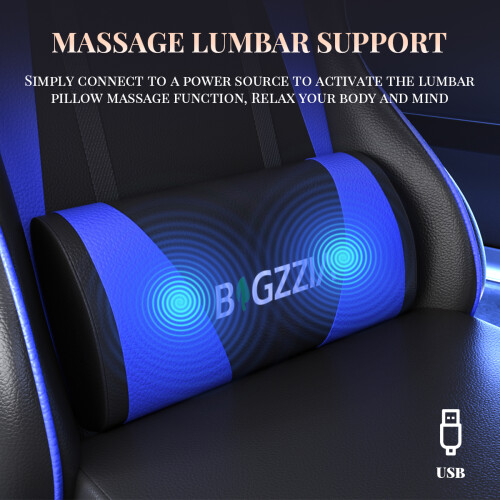 (Blue)Massage Gaming Chair Recliner with Footrest 2