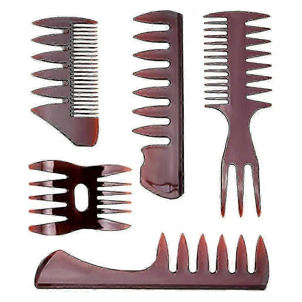 5-Piece Hair Comb Set, PP Material, Portable Travel Kit with Wide Tooth Comb for All Hair Types - Brown
