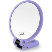 Handheld Makeup Mirror Double Sided 1x 15x Magnifying with Foldable Adjustable Handle and 360 Rotation for Travel Portable Use