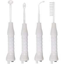 Hochfrequenz-Impulsgerät zur Förderung des Haarwachstums und der Hautverjüngung mit 4 Glaselektroden für Kopfhaut, Gesicht und Körper.