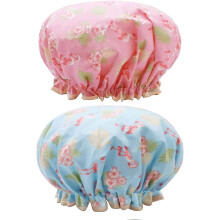 Juego de 2 gorros de ducha, impermeables de doble capa con elástico, estampado de flamencos, para adultos y niños, baño y spa.