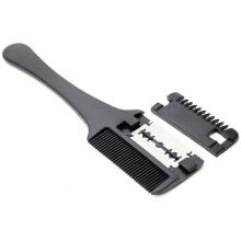 Haarkam met dubbelzijdige kop voor ontwarren en scheren, gemaakt van ABS-kunststof met een roestvrijstalen mes, zwart, 19 cm