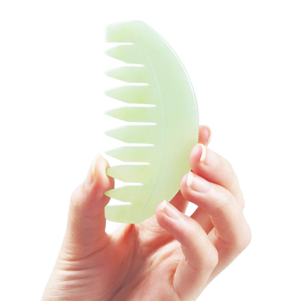Unisex Jade Comb, Handcrafted, Wide Teeth, Natural Stone For Scalp Body Massage, Promotes Circulation, Anti-Static