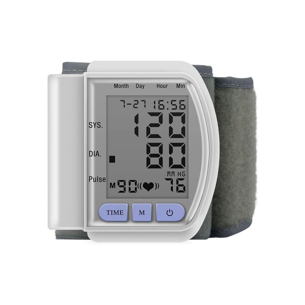 White Wrist Blood Pressure Monitor With Lcd Digital Display 90 Memory Sets, Home Heart Rate Monitor, Digital Bp Cuff For Home Use