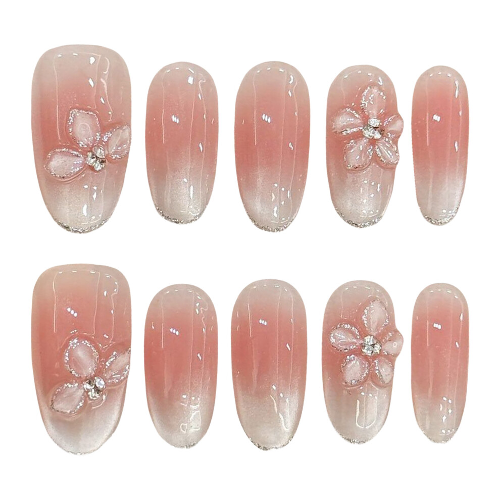 Penghui-Toys (M) 10Pcs Blush Fake Nails With 3D Flower Decor Sweet & Charming Reusable False Nails For Manicure Lovers And Beauty Blogger
