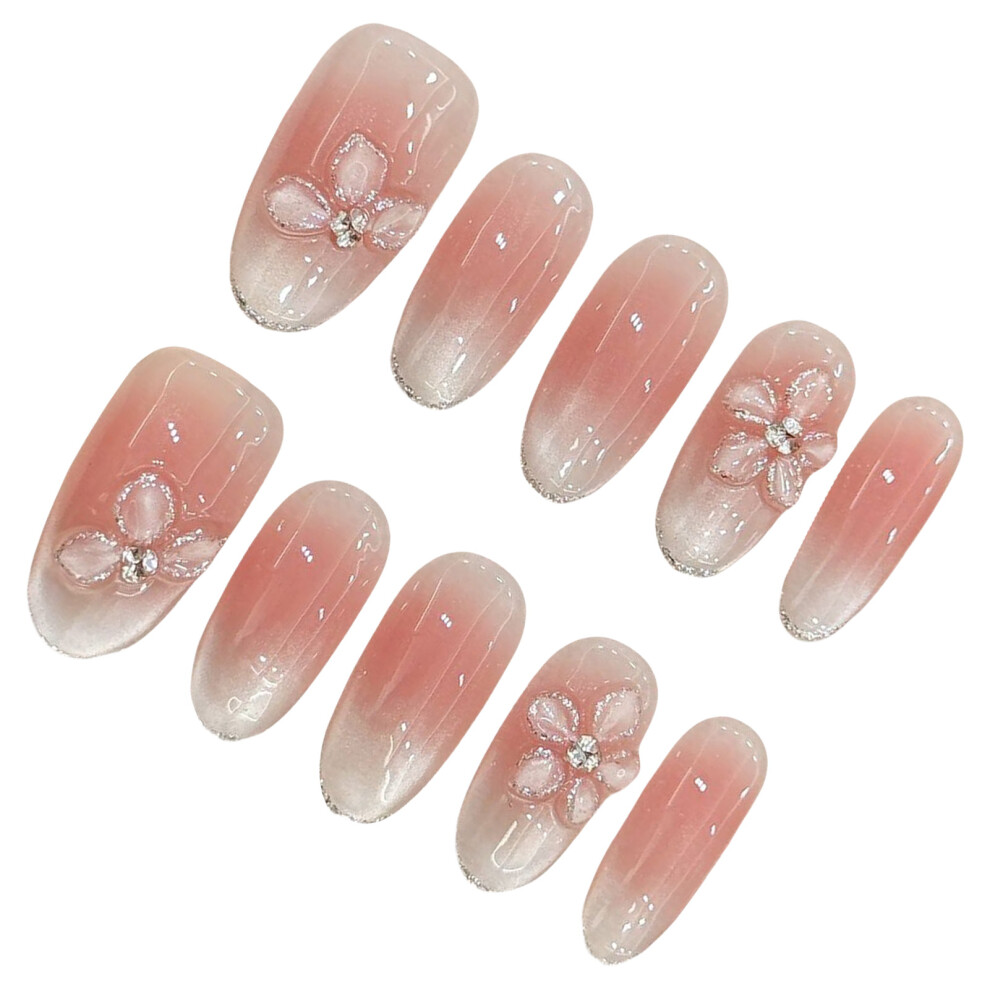 Penghui-Toys (S) 10Pcs Blush Fake Nails With 3D Flower Decor Sweet & Charming Reusable False Nails For Manicure Lovers And Beauty Blogger