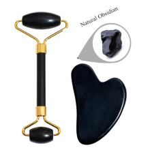 Obsidian Facial Roller and Gua Sha Set with Double-Sided Roller and Body Gua Sha for Face and Body Massage