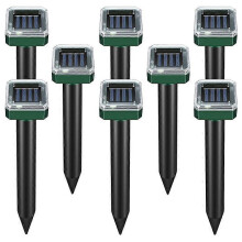 Op zonne-energie werkende ultrasone dierenverjager (verpakking van 8), bereik van 12 meter, ideaal voor tuin en erf, verdrijft slangen en mollen.