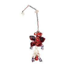 (Red Forehead Pendant) Chinese Red Bride Xiuhe Hair Accessories with Saint Crown, Earrings Glass Forehead Pendant for Wedding Celebration