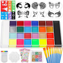 Kit de Pintura Facial com 26 Cores e Estênceis de Glitter para Crianças e Adultos, Conjunto de Maquiagem para Festivais e Festas