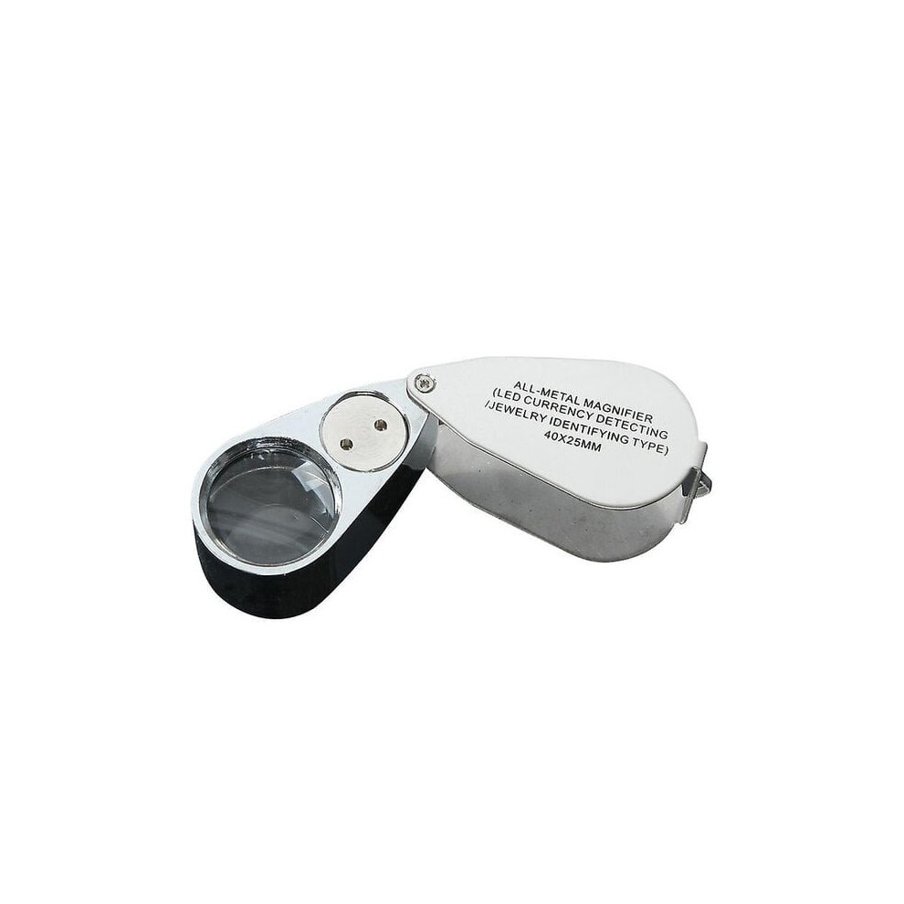 Light Jeweller's Loupe With 40X Magnification Uv Led Metal Folding Magnifier For Gemstone Coin Inspection, Portable Case Included