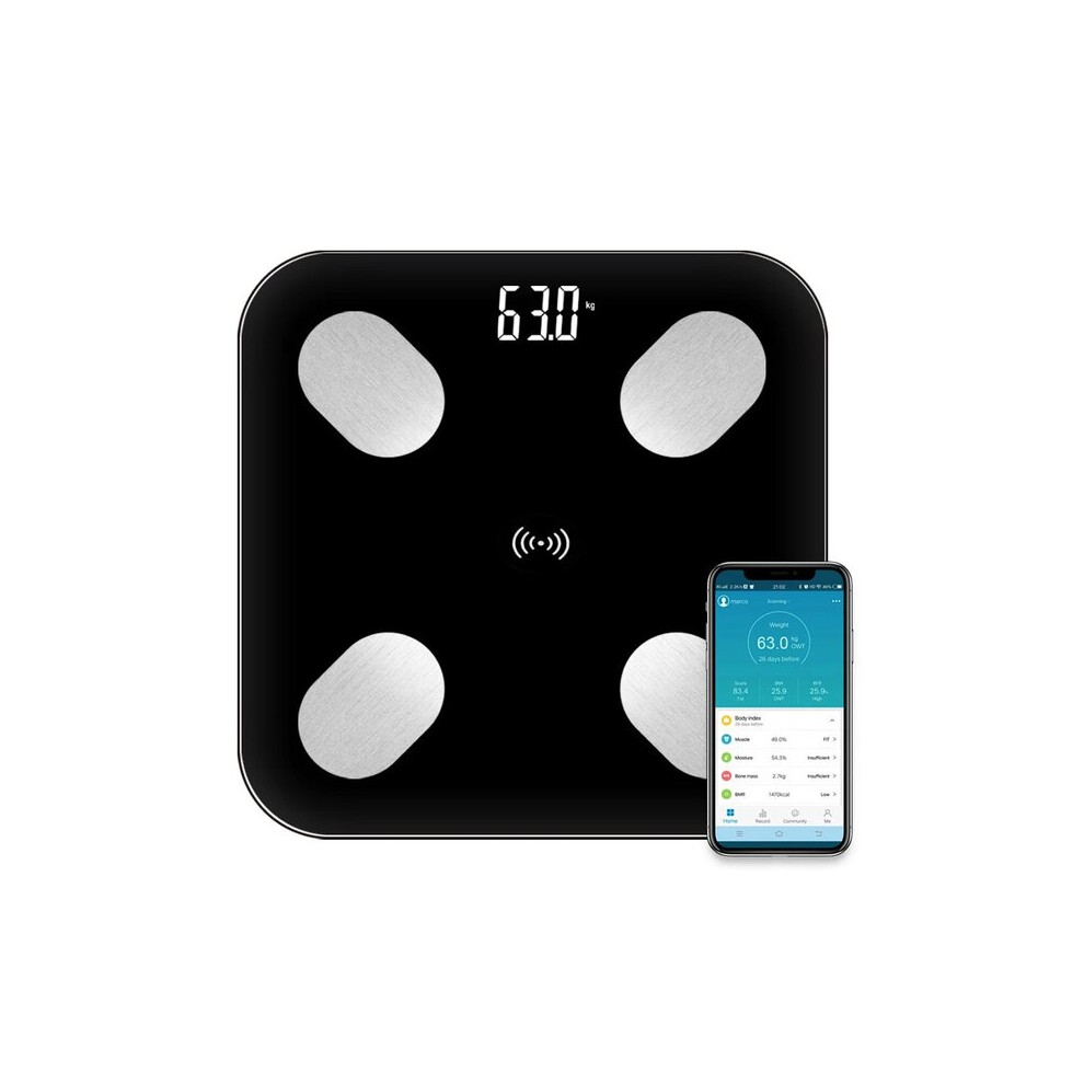 Smart Body Fat Scale with Bluetooth App, 180kg Capacity 50g Accuracy, Glass Body Composition Monitor with LCD Display for Health Tracking