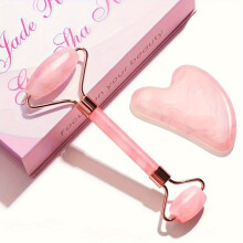 Facial Massager, Jade and Rose Quartz, 3D Handheld Tool for Facial and Eye Massage, Lymphatic Drainage and V-Line Shaping