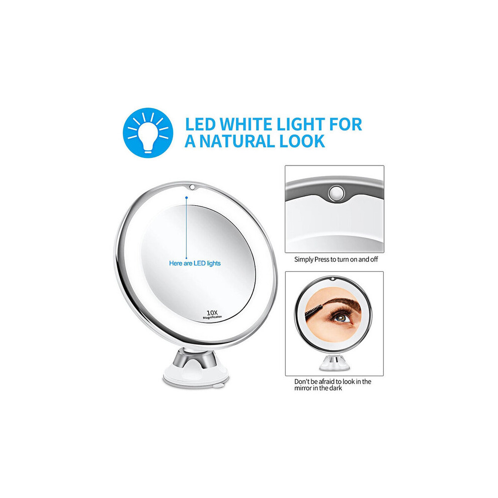 Makeup Mirror with Lights, 10X Magnifying 360 Rotation, Suction Cup for Wall or Mirror Mounting