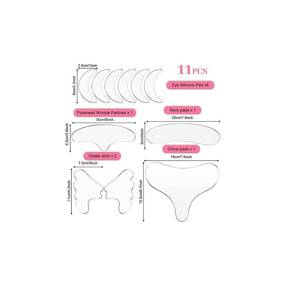 Silicone Anti-Wrinkle Patches, 11-Piece Set, Reusable, Prevents Moisture Loss for Overnight Use