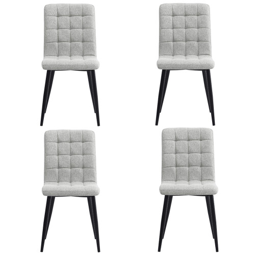 4Pcs Light Grey Linen Tufted Dining Chairs - Button Tufts, Painted Black Metal Legs 2