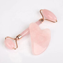 Rose Quartz Facial Massager and Gua Sha Set, 2-Piece Stone Roller for Reducing Fine Lines and Facial Contouring