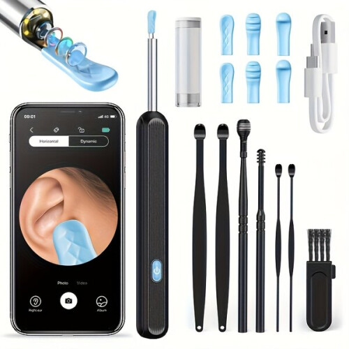 Ear Cleaner with Camera compatible with Smartphones Tablets, IP67 Waterproof Replaceable Ear Tips for Home Use