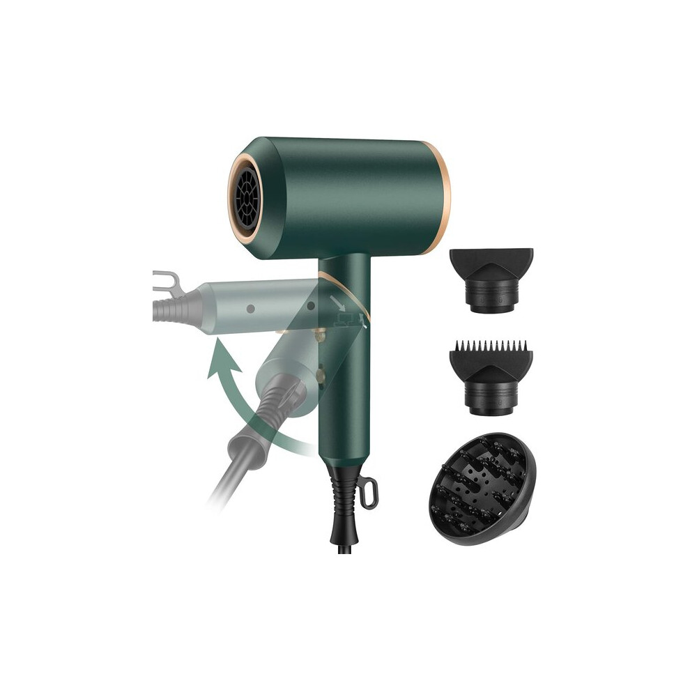 Green Hair Dryer 2000W, Negative Ion Constant Temperature Technology, Foldable And Portable For Travel, 3 Speed Settings,