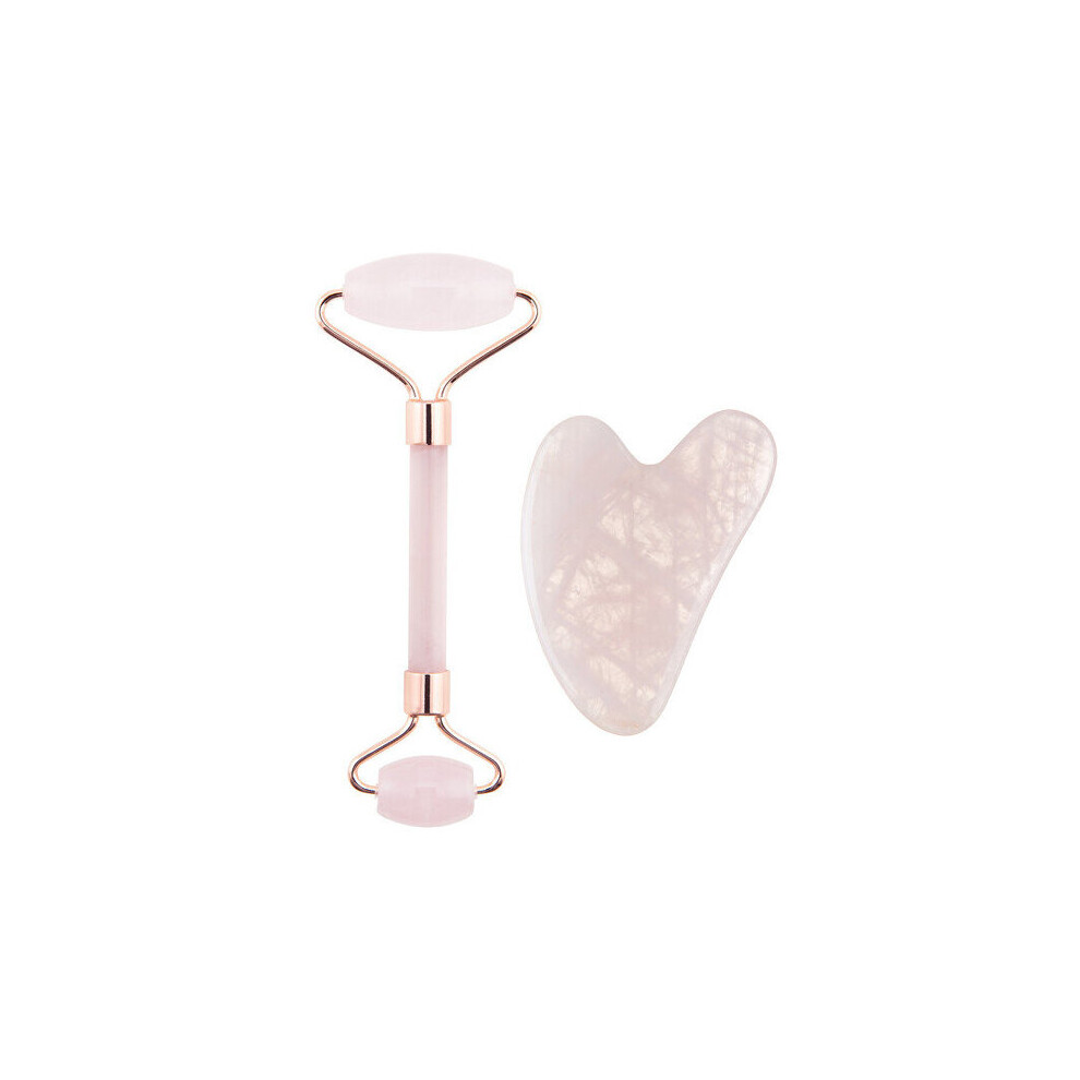 Rose Quartz Facial Massage Roller with Gua Sha Board for Skincare Routine