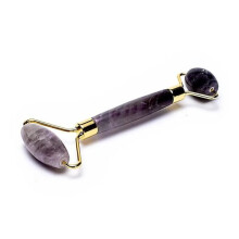 Facial Massage Roller for Lymphatic Drainage, Amethyst Gold Double-Sided Design, Daily Skincare Tool
