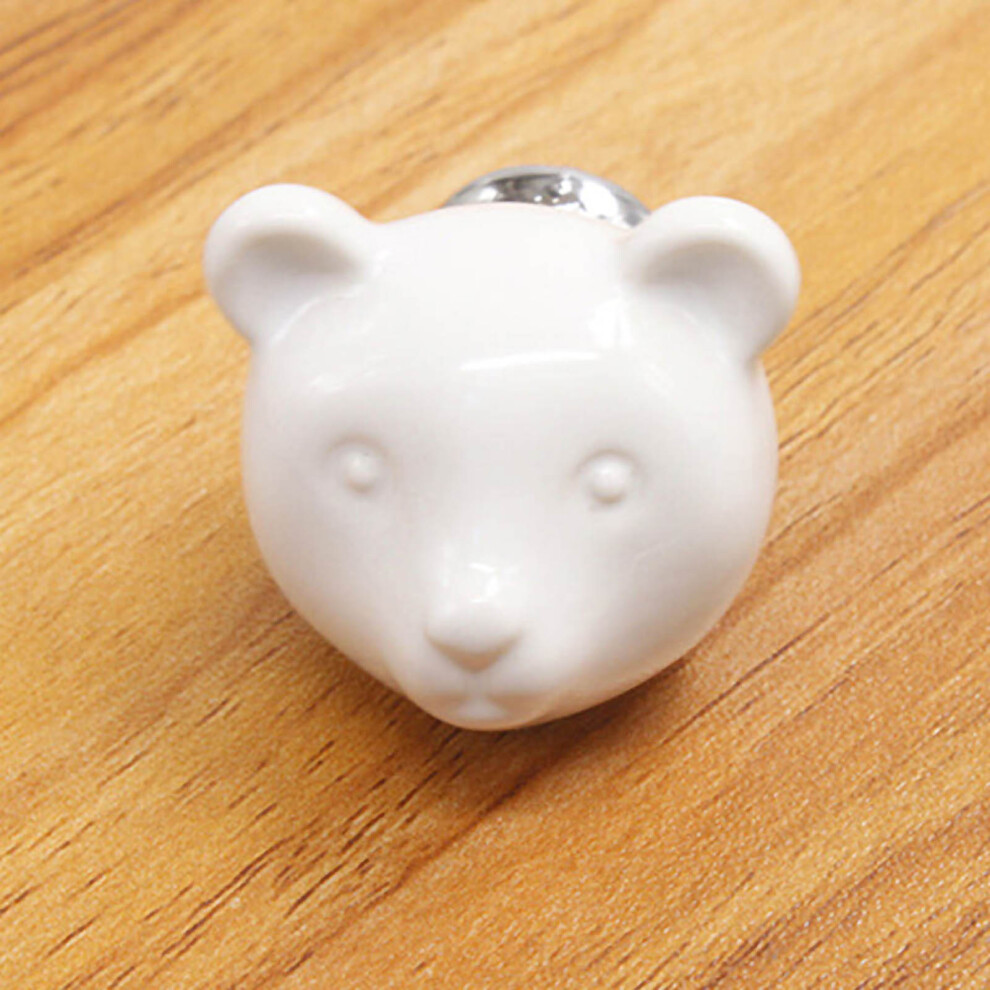Ceramic Bear Door Knob Drawer Cupboard Wardrobe Handle White Durable Hardware 4991380483292