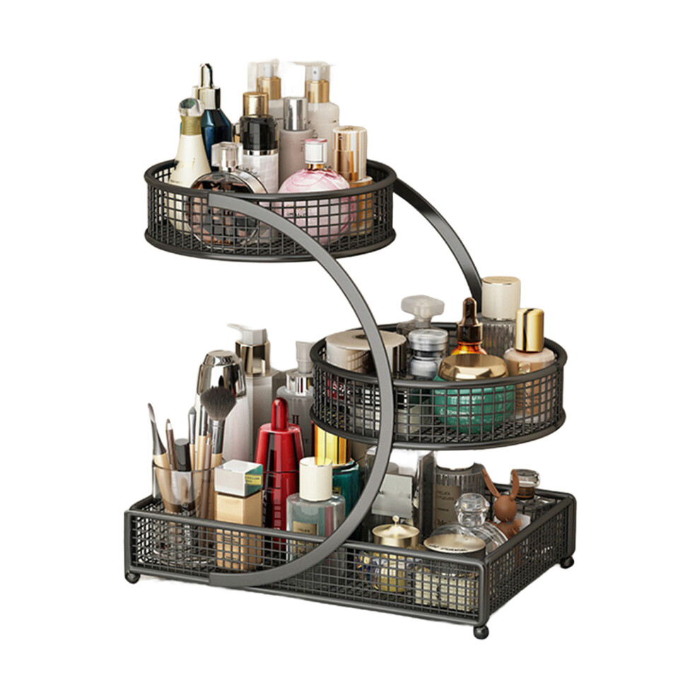 Bright-Home (Black Three Layers) Makeup Organizer For Vanity Cosmetics Skincare Organizer Holder For Storage Lipstick Brush Skincare