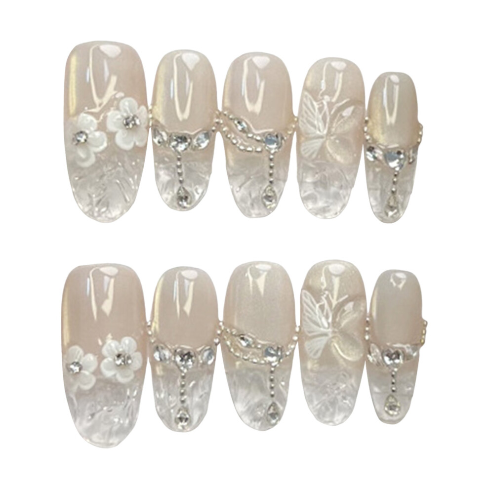 Roc-Electron (M) 10Pcs Nude Fake Nails With Cat Eye Effect