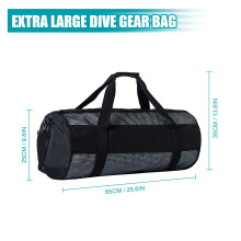 Borsa robusta in nylon per attrezzature da sub, dimensioni 65x25x35cm, con rete pieghevole e tracolle regolabili