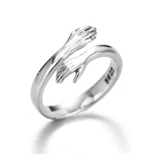 Open ring verstelbaar maat 6-9 zilverkleurig platina omarmend design uniseks