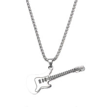 Halskette mit Gitarrenanhänger im Rock-Stil aus silberfarbenem Titanstahl, Unisex-Schmuckstück mit Anlaufschutz, ideal für Festivals