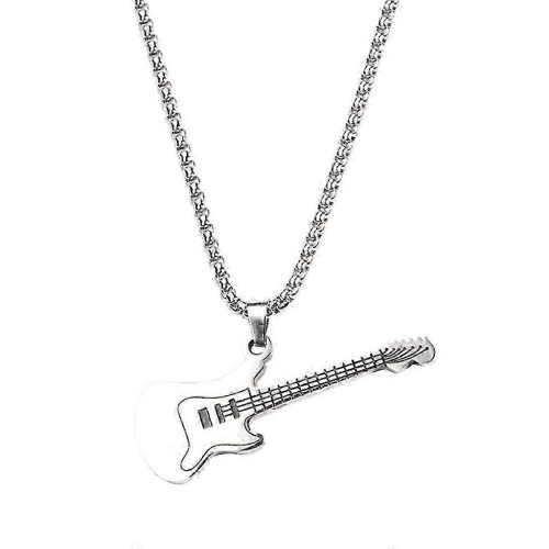 Κολιέ Κιθάρας Rock Style σε Ανοξείδωτο Ατσάλι Τιτανίου, Ασημί Unisex Για Φεστιβάλ