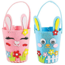 DIY Felt Easter Basket Set with Chick Bunny Patterns, 18x20cm, Blue Pink Craft Kits for Egg Hunt Decorations