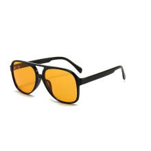 Okulary przeciwsłoneczne vintage aviator, styl retro lat 70., unisex, duża kwadratowa oprawka, żółte soczewki, ochrona UV400