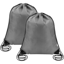 Drawstring Backpack 2 Pack, Grey Lightweight Foldable Sports Gym Bag, Large Capacity Water Resistant Polyester
