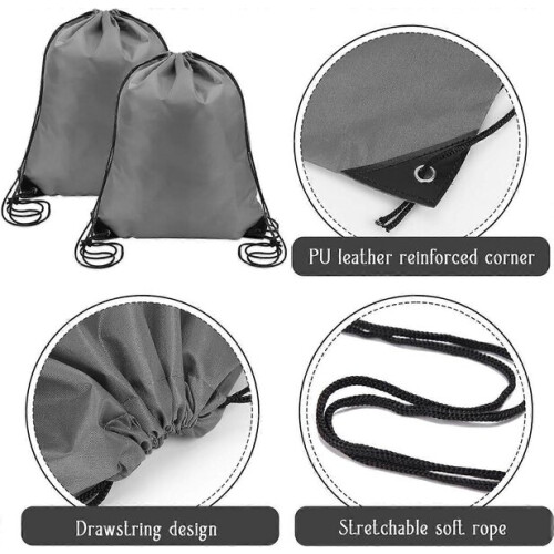 Drawstring Backpack 2 Pack, Grey Lightweight Foldable Sports Gym Bag, Large Capacity Water Resistant Polyester 1
