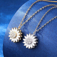 Zonnebloemketting met hanger van zirkonia, titanium stalen ketting, verstelbare lengte van 50 cm, duurzaam sieraad