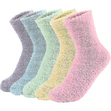 Womens Winter Plush Slipper Socks 5 Pairs Pack, Super Soft Warm, Breathable Ankle Socks for Home Wear