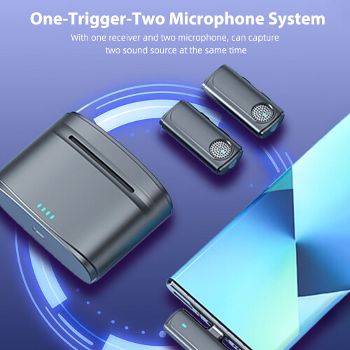 Wireless Microphone System 20m Range Dual Transmitters with Charging Case 1