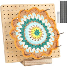 Crochet Blocking Board with Wooden Base Stand, Brown Tapestry Tool for Pillow Cushion Making, Craft Weaving Kit